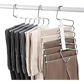 Upgraded Collapsible Pants Hangers Space Saving, 6 Layers Clothes Rack, Stainless Steel Multifunctional Closet Organizer, Non Slip Metal Hangers for Pants Jeans Skirts Trousers (2 Pack)