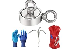 Fishing Magnet with Grappling Hooks，66ft Rope & Glove,760LB Pulling Force Super Strong Neodymium Magnet with Heavy Duty Rope 