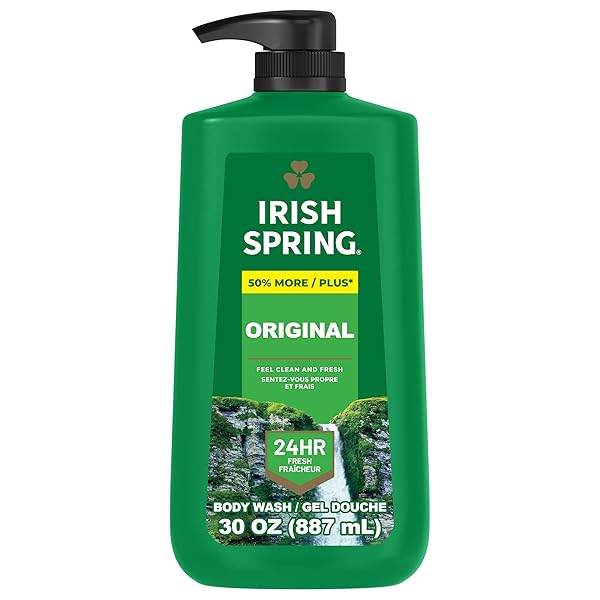 IRISH SPRING ORIGINAL MOISTURIZING BODY WASH FOR MEN, 24-HOUR FRESH, FACE AND BODY WASH, BIODEGRADABLE INGREDIENTS, PARABEN FREE, COOL FRESH SCENT, 30 FL OZ PUMP BOTTLE