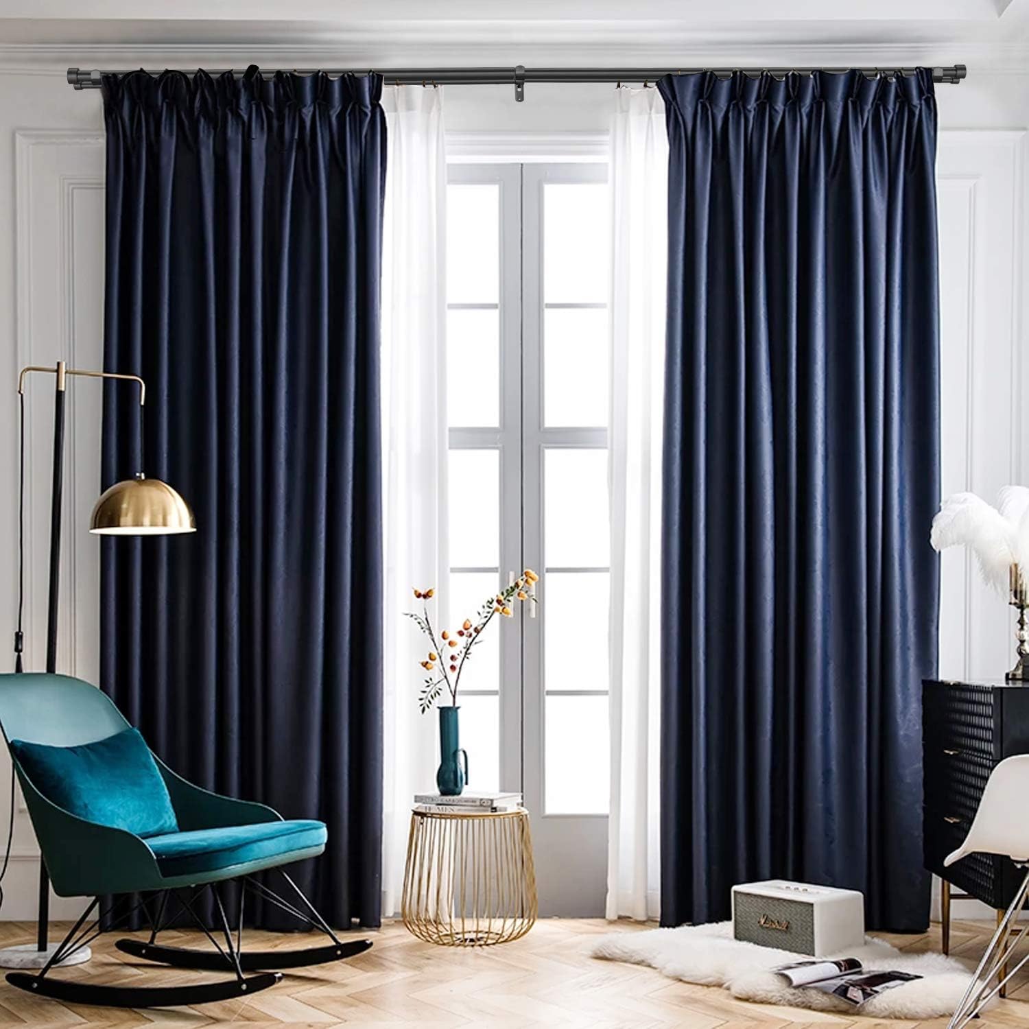 Double Curtain Rods for Windows,1-Inches Front and 3/4 Inches Back Metal Matte Black Window Curtain Rod,36-72 Inches Adjustable Drapery Rod with Premium Aluminum Finials: Home Improvement