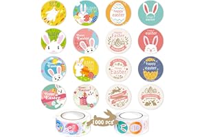 Partywind 1000 PCS Easter Stickers for Kids, Self Adhesive Easter Stickers Roll with Egg for Scrapbook and Card, Happy Easter Day Accessories Ornaments (16 Designs)