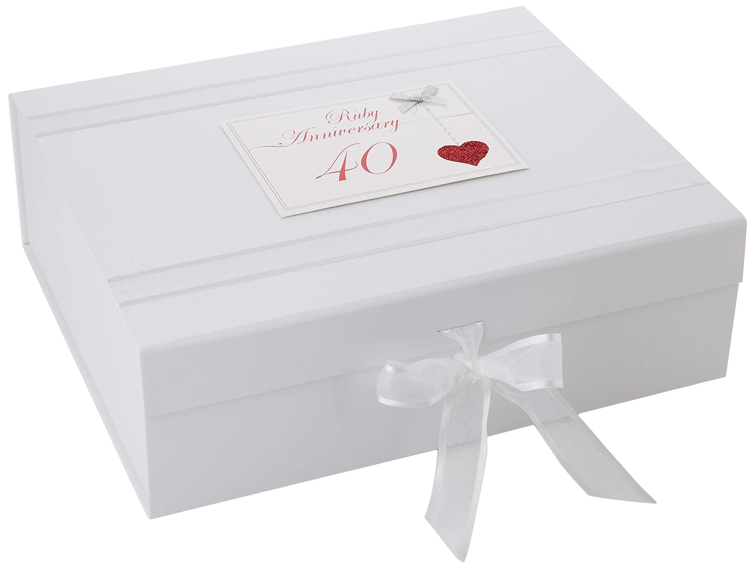 White Cotton Cards 40th Anniversary Sparkling Love Heart Large Keepsake Box (LLA40X)