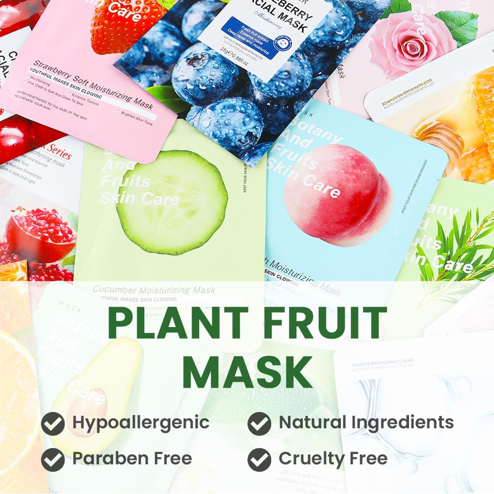 Kaely 10 Pack Variety Sheet Masks, Spa Party Face Masks for Kids Skin Care, Facial Mask Skincare Set Korean, Moisturize Nourish for All Skin Types, Birthday Gifts for Women Men Girls, Set01
