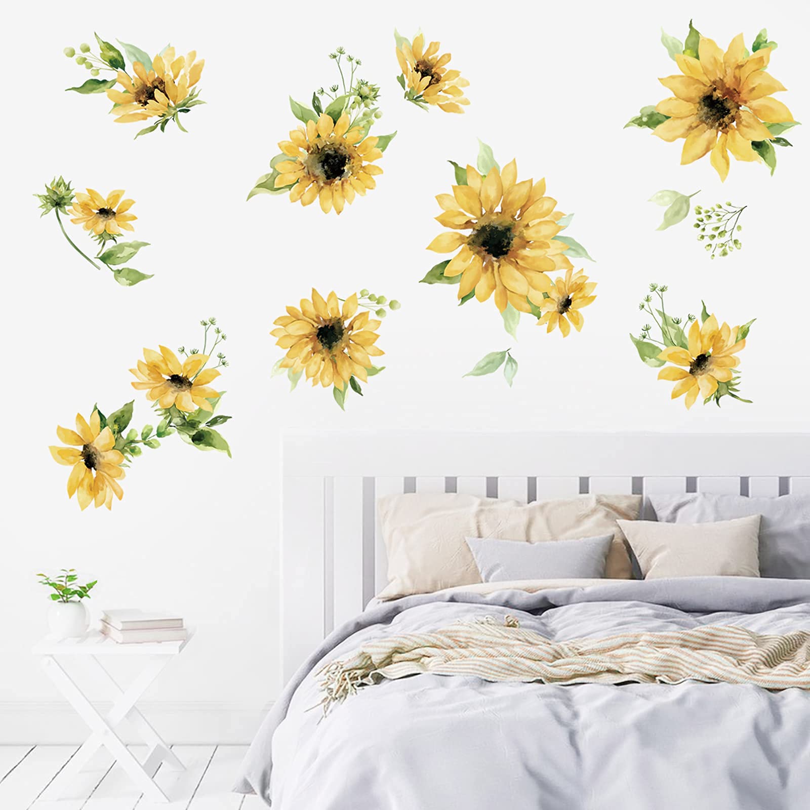 decalmile Sunflowers Wall Decals Blossom Garden Flower Wall Stickers Bedroom Living Room Sofa TV Background Wall Decor