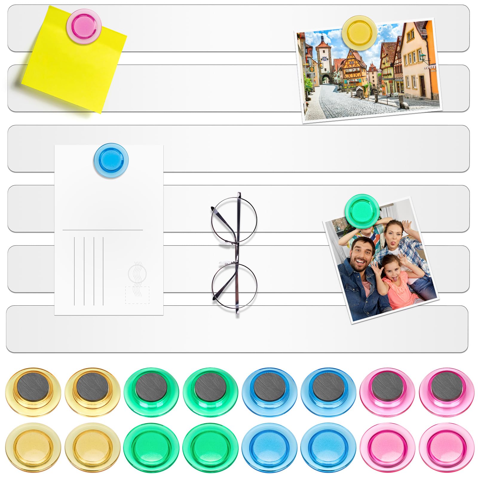Photo 1 of Wukong 6 Pack | 30x3cm(11.81 x 1.18) Magnetic Stainless White Boards Strips, Adhesive Backing Bulletin Bar Board, Memo Board with 16Pcs Colorful Magnets for Office, Home, Photo Wall, Documents
