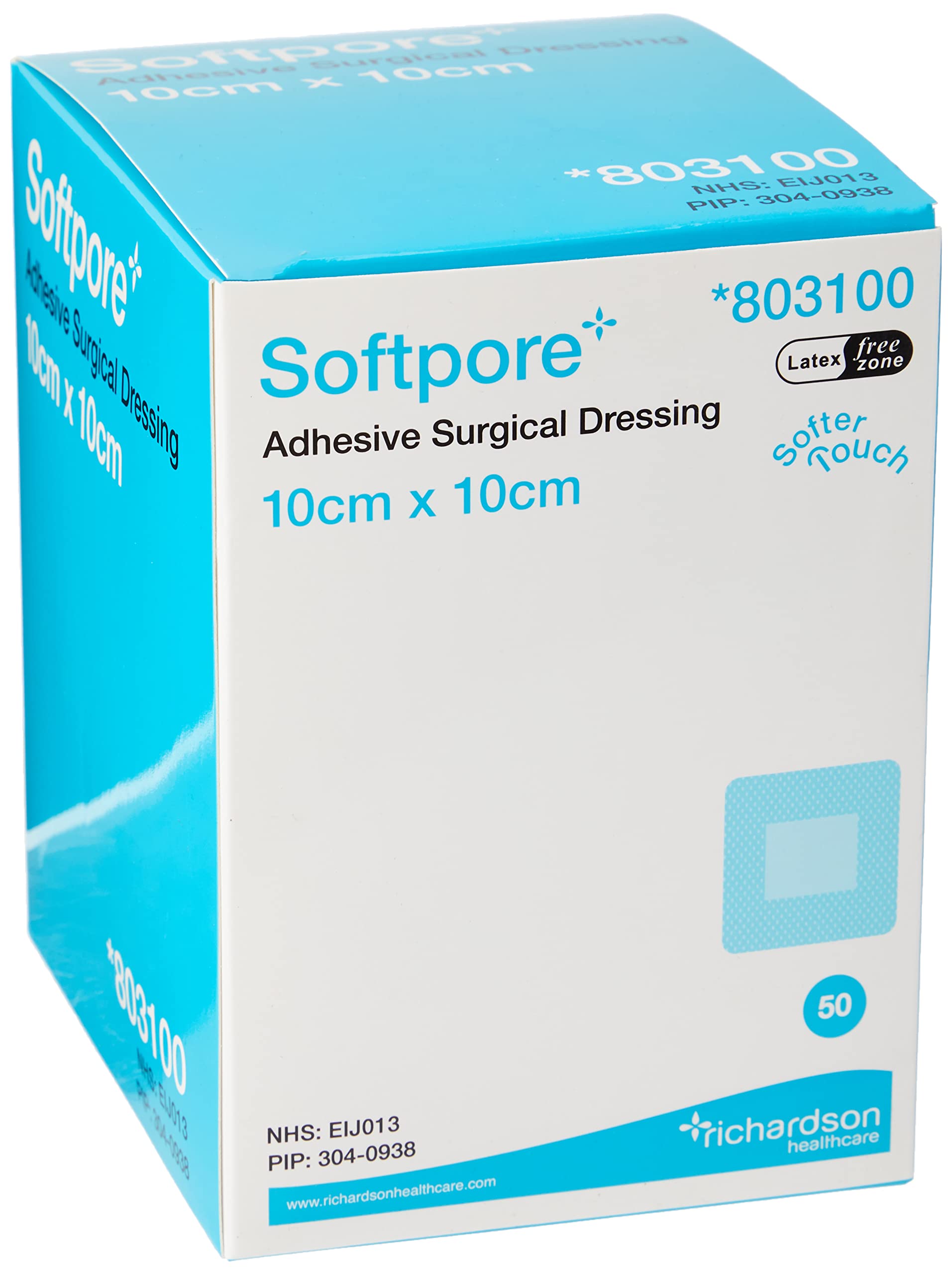 Softpore 99XX0047 Adhesive Surgical Dressing, 10cm x 10cm, Pack of 50