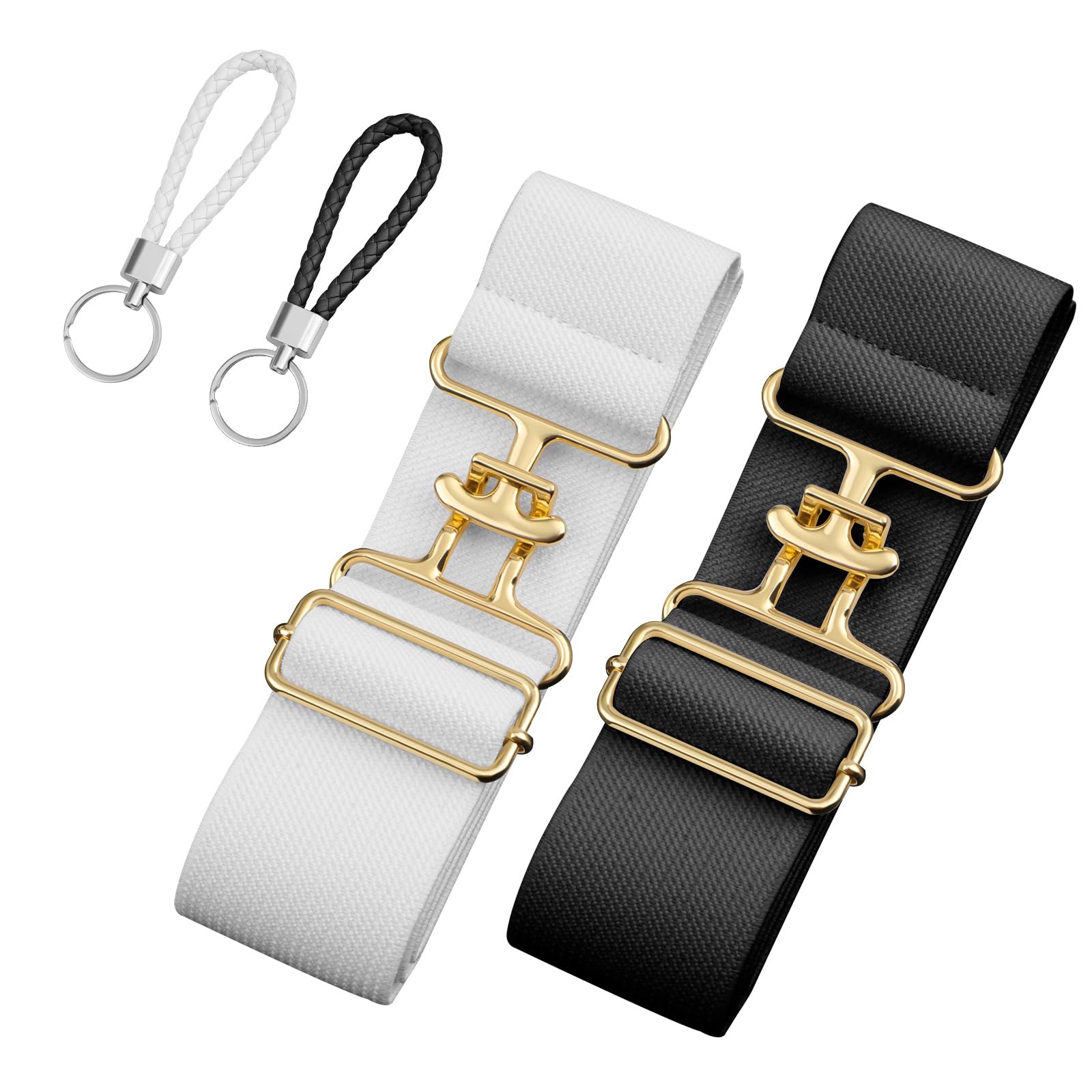 PEUTIER 2pcs Equestrian Belts, 1.5 Inch Equestrian Riding Belt Elastic Adjustable Horseback Riding Belt with Leather Key Strap Horse Bit Belt Horse Riding Gear for Women Equestrian Sports Gifts