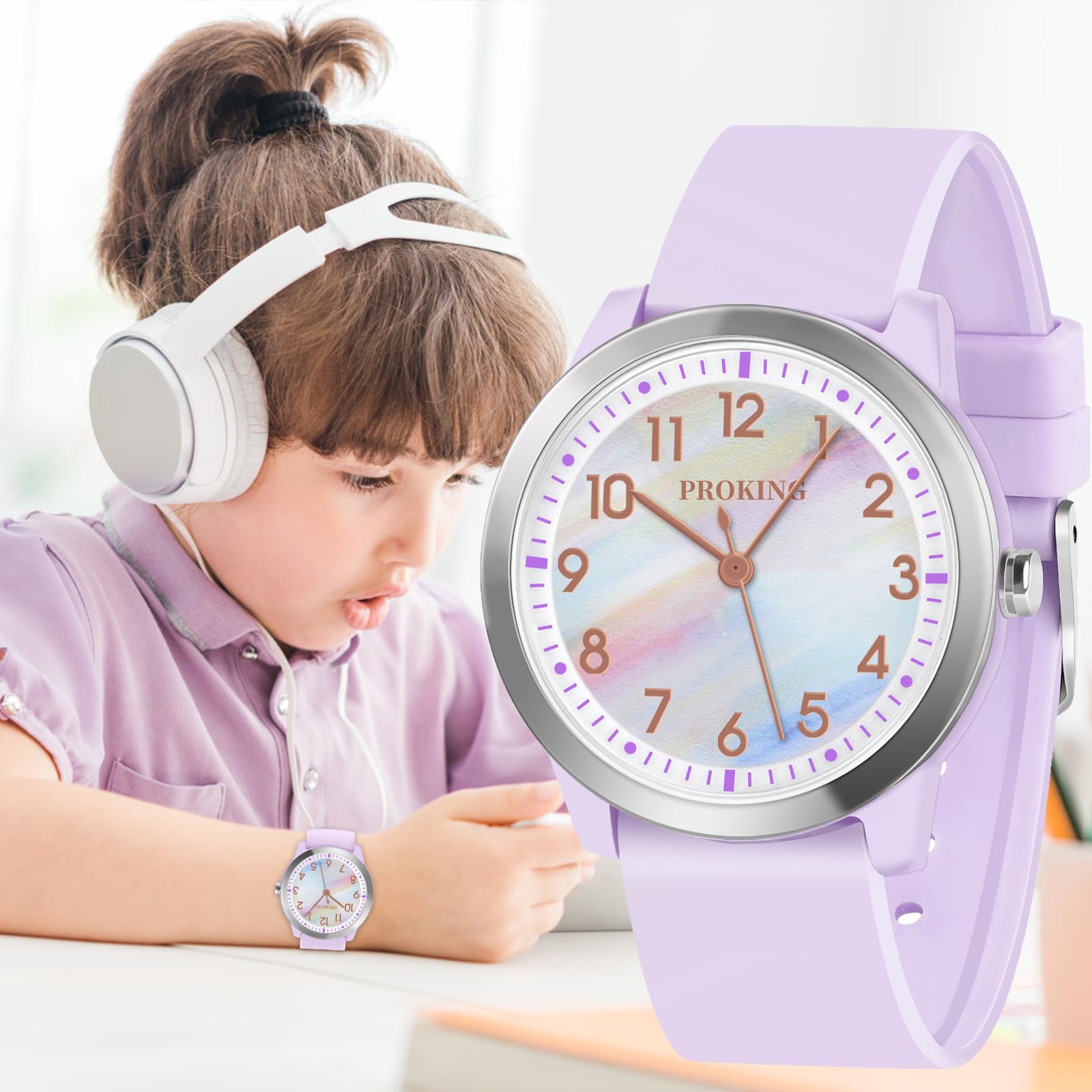 PROKING Kids Watch for Girls Boys Children Teens Analog for Kid 8-18 Years Old Learning Time and Easy to Read 50M Waterproof with Soft Band, Great Gift for Kids