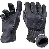 Bear Knuckles Insulated Leather Work Gloves D409, Midnight Black Fleece Lined Cowhide, Heavy Duty Work Gloves.