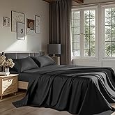 REDASW 100% Egyptian Cotton Sheets Queen Size 4 Pcs Sheet Sets 1200 Thread Count 16" Deep Pocket Fitted Sheet Soft Breathable Bedding Set (Queen, Black)