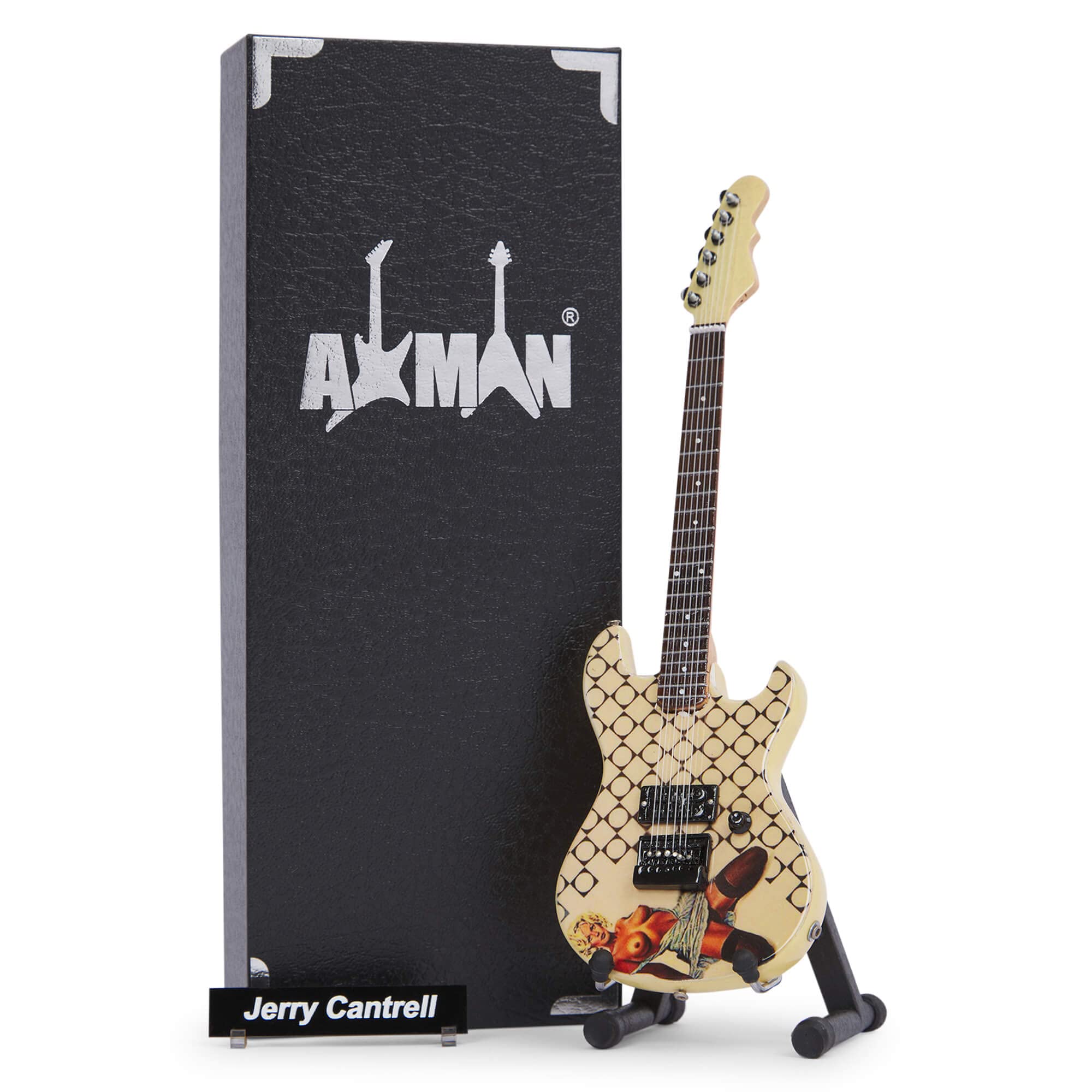 Axman Jerry Cantrell Miniature Guitar Replica - Music Gifts - Handmade Ornamental 1/4 Scale - Display Box, Name Tag and Miniature Guitar Stand Included