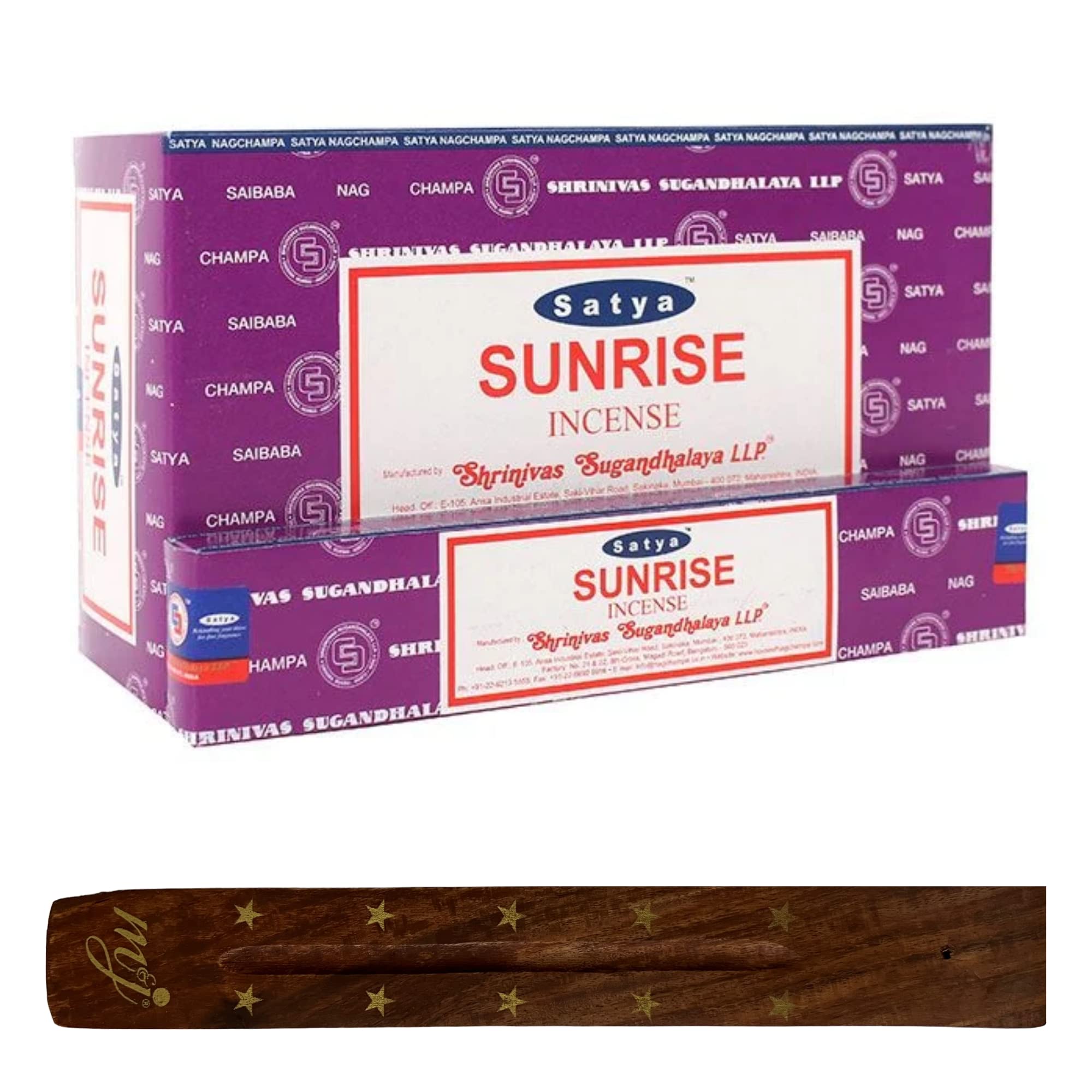 Original Satya Nag Champa Sunrise Incense Sticks | with M&J incense sticks holder | Full Box | for Aromatherapy, Spa, Yoga, Weddings, Meditation, Healing, Positivity and Relaxation