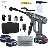 Huhomco Cordless Pressure Washer Battery Powered,1450PSI Cordless Power Washer with 2pcs 4.0Ah Battery&Charger & 6-in-1 Nozzle Portable for Patio Floor Fence Deck Indoor (Gray)