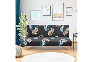 LiveGo Armless Futon Slipcovers Stretch Folding Sofa Bed Cover with Elastic Bottom, Printed Fitted Couch Cover Furniture Protector for Pets, Kids (Deep Grey2)