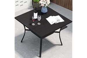 YITAHOME Patio Table, 37" Square Outdoor Patio Dining Table with 1.57" Umbrella Hole, E-Coating Metal Outdoor Dining Table Perfect for Lawn Backyard Garden, Black