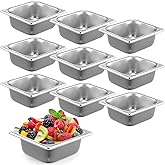 Thenshop 10 Pack Hotel Pans Stainless Steel Steam Table Food Pan Commercial Metal Food Catering Tray Anti Jam for Hotel Restaurant Buffet Party Supplies(Standard,1/6 Size 2.5 Inch Deep)