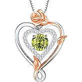 RIVIKO Infinity Heart Symbol Rose Birthstone Necklace for Women,925 Sterling Silver Heart Pendant Necklaces,Anniversary Valentines Jewelry Birthday Mothers Day Gifts for Mom Her Wife Women Girlfriend