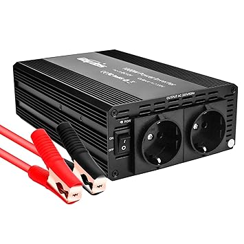 Bapdas 1000W Kfz-Wechselrichter/Spannungswandler DC 12 V auf AC 220-230 V mit 2 AC Buchse und 80cm Kable