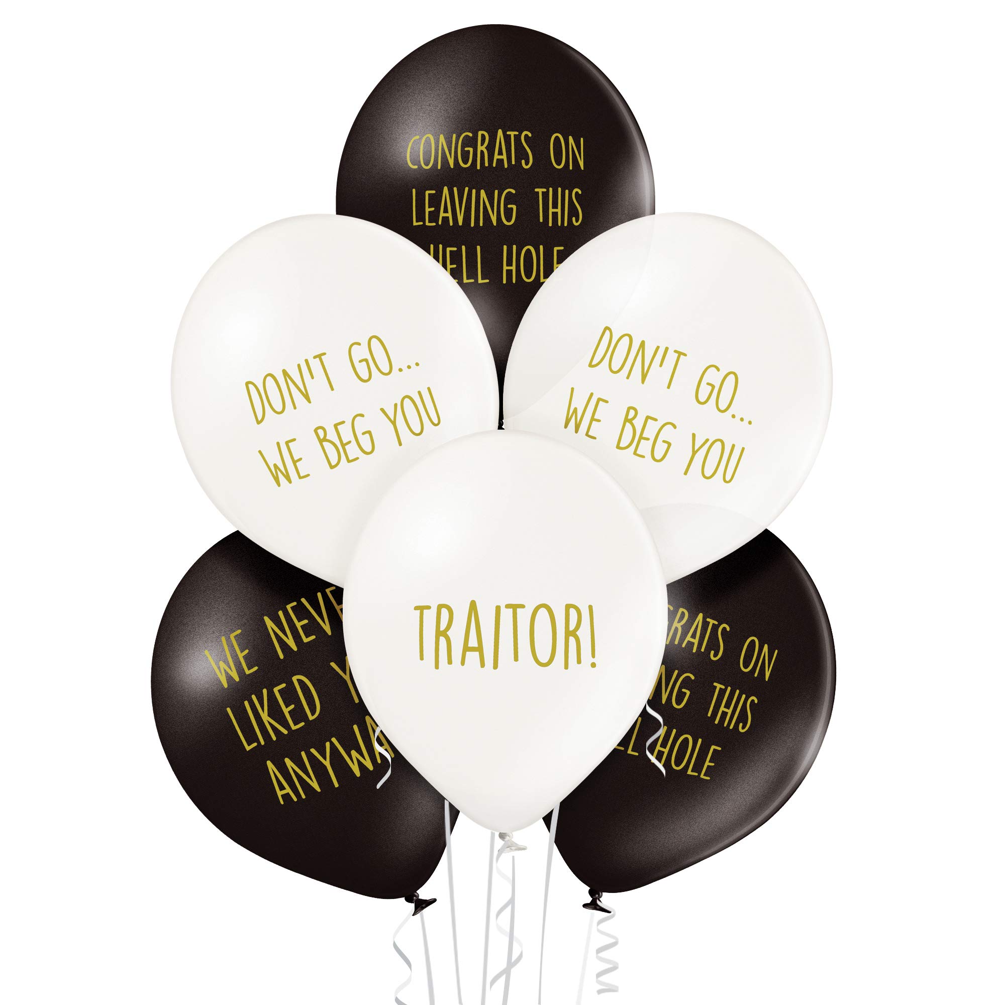 Office Leaver Funny Balloons - Pack of 12 Premium White And Black Balloons For Leaving Work, Good Luck