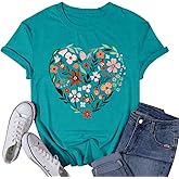 VQD Womens Flower Shirts Floral Lover Heart T-Shirt Colorful Wildflower Tee Tops