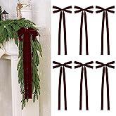 6Pcs Velvet Ribbon Bows - 8 x 20 Inch Extra Large Christmas Tree Bow with Long Tail for Xmas Tree, Wreath, Garland, Fireplace,Staircase, Door, Window, Cabinet, Wedding Home Decoration (6, Burgundy)