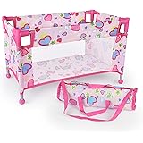 Chyyeerkidd Toy Baby Doll Crib for 18'' Dolls, Cute Pink Heart Designed Baby Doll Bed with Carry Bag, Toy Crib Doll Furniture