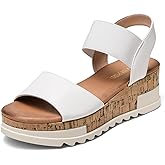 DREAM PAIRS Womens Open Toe Strap Casual Flatform Platform Wedges Sandals,Size 8,White,REED-2
