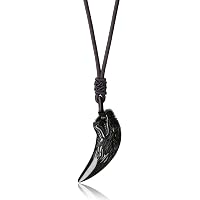 COAI Collier Dent De Loup Pendentif Pierre Jaspe Ajustable - Bijou Homme Naturel Et Élégant