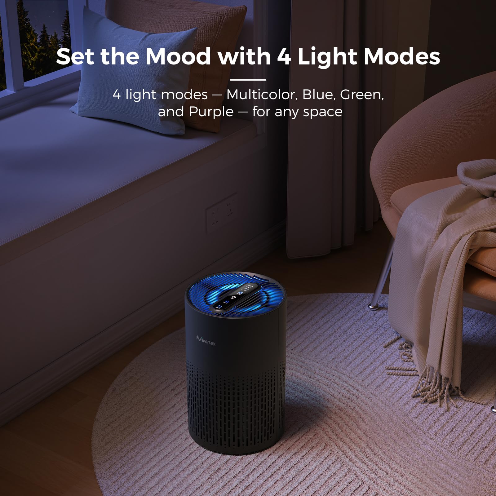 Purivortex Air Purifiers for Bedroom, Quiet Air Purifier with HEPA Filter for Pollen, Smoke, Dust, Pet Dander, Odor, Hair, Ozone Free, Covers Up to 880 Sq Ft, AC400 Black