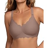 COMFELIE Seamless Wireless T-Shirt Bra for Women, Full Coverage No Underwire with Deep V Neck, U-Back & Lace Trim