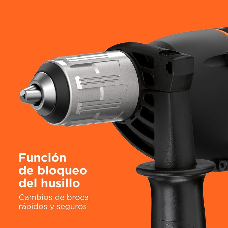 Taladro percutor de 1 marcha 850W, velocidad variable, bloqueo del eje, compacto y ligero, incluye 6 brocas y caja de herramientas, BEH850K-QS