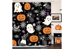 MEHOFOND Halloween Boo Shower Curtain Halloween Bathroom Curtain Skull Bat Spider Bathtubs Decor Washable Durable Polyester Fabric Bathroom Curtains 72x72 in