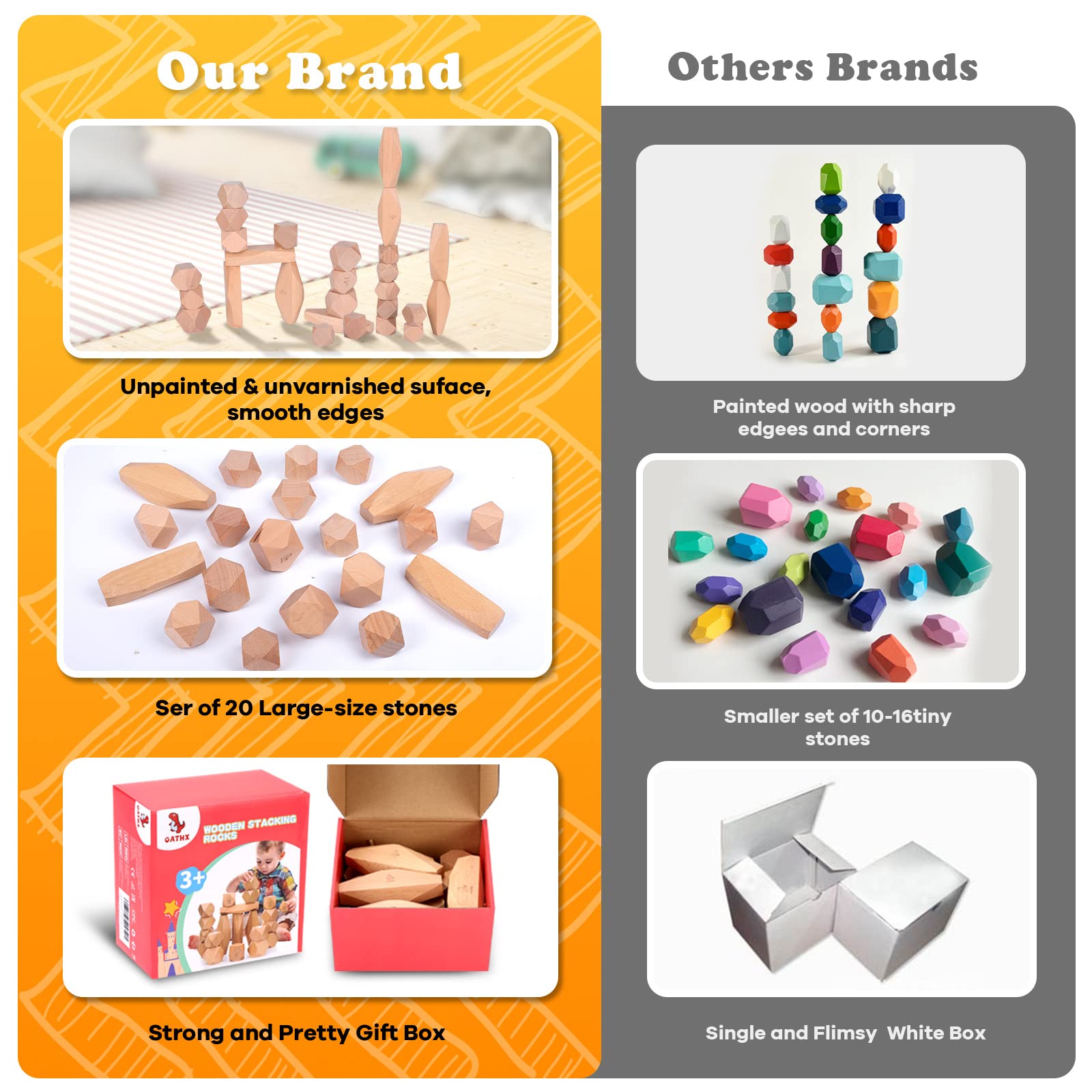 Mua oathx Montessori Toys Stacking Rocks Wooden Blocks Building ...