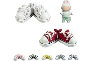 QIXINGWISE 2 Pairs 17cm Doll Shoes, Lace-Up Canvas Sneakers Mini Shoes for 17cm Dolls, Fingerboard Shoes, Mini Finger Shoes, Clothing Accessory for 6.7in Dolls (Red & White)