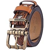 BISON DENIM Men's Genuine Leather Casual Belt, Classic Western Cowboy Dress Belts