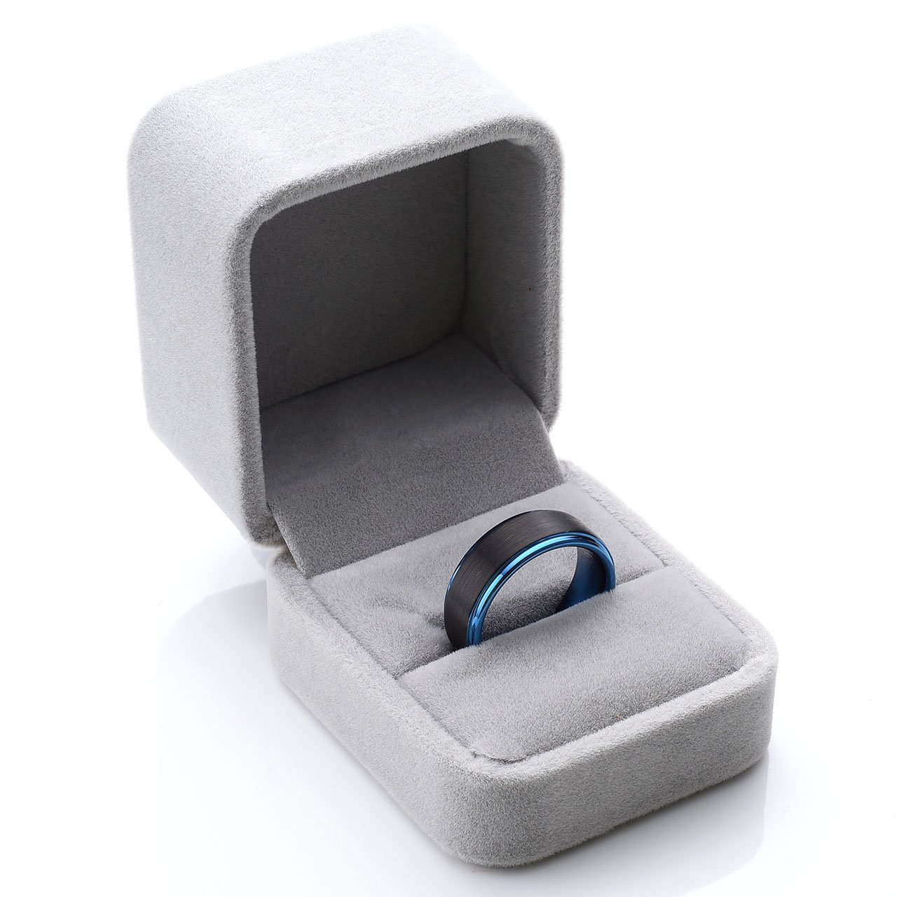 Zysta Polished Blue Matte Black Two Tone Polished Elegant Tungsten Carbide Ring 8mm Men Wedding Engagement Size 10