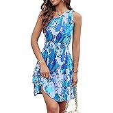 PRETTYGARDEN Women's Summer Tie One Shoulder Boho Floral Dress Elastic Waist Tiered Ruffle A Line Flowy Mini Dresses