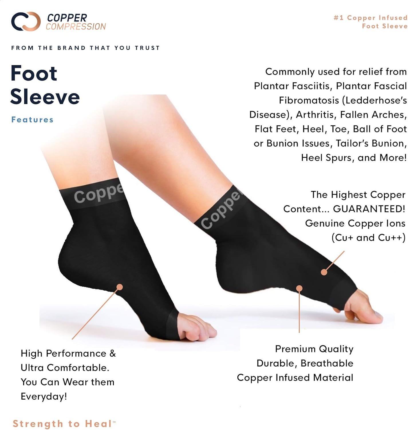 Copper Compression Recovery Foot Sleeves / Plantar Fasciitis Support Socks - GUARANTEED To Speed Up Recovery & Provide Relief Of Heel Spurs, Arch Pain, Foot Swelling & Ankle Injuries 1 PAIR, Medium: Health & Personal Care