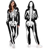 Tipsy Elves Skeleton Halloween Jumpsuit Costume for Women | Front and Back Print, Mesh Eyehole Hood, Hidden Front Zipper, Convenient Pockets, Premium Construction