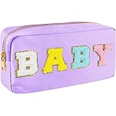 Fine Clutter Preppy Baby Bag, Chenille Varsity Letter Makeup Pouch, Nylon Skin Care Zipper Patch Bags Organizer for Women, Travel Make Up Skincare Cosmetic Stocking Stuffers