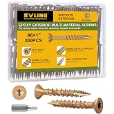 SVLING Deck Screws #6 x 1 Inch, 300 PCS Wood Screws Torx Drive Head for Outdoor Decking Wood Fence, Exterior Epoxy Coated Brown Finish with T15 Star Bit