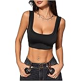 SweatyRocks Women's Square Neck Crop Tank Top Sleeveless Summer Basic Tops