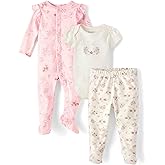 The Children's Place Unisex Baby And Newborn 100% Cotton Take Me Home 3-piece Long, Short Sleeve Bodysuit, and Pant