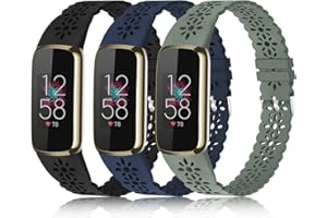 WEWATRI 3 Pack Slim Sport Bands Compatible with Fitbit Luxe Band for Women, Soft Silicone Lace Thin Hollow-Out Replacement Wristbands Breathable Bands for Fitbit Luxe Fitness Smart Watch