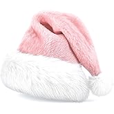 Aphumedc Christmas Santa Hats for Adults, Unisex Holiday Pink Velvet Comfort Xmas Hat Classic Santa Hat for Xmas New Year Festive Party (Pink)