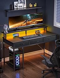 Rolanstar Computer Desk with Power Outlets & LED