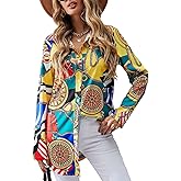 Shirt Dresses for Women Button Down Colorful Blouses Long Sleeve Floral Print Tops Loose Collar Sexy T-Shirts Plus Size