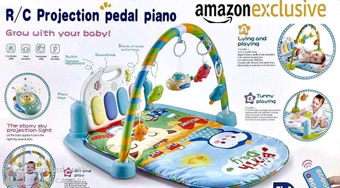 Supreme Deals Babys 3-in-1 Kick and Play Musical Activity Gym Lay, Sit and Play Mat with Music, Projection Lights and Wireless Remote (Multicolour, Up to 2 Year)
