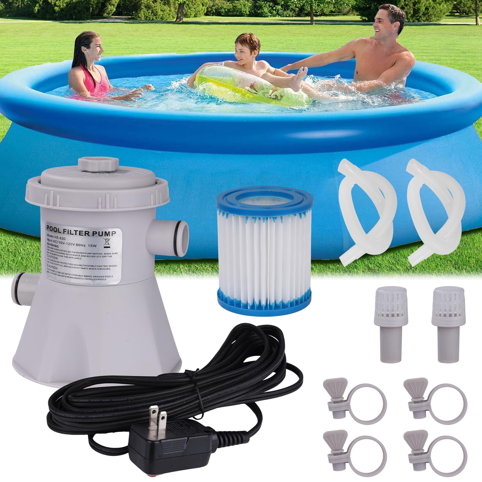Photo 1 of 300 Gallons Above Ground Round Pool Filter Pump,Household Inflatable Pool Filter Pump System Kit Cleaning Tool+ Filter Cartridge,Uses Type A or C Filter Cartridge