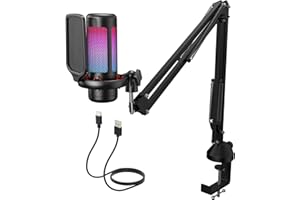 Gaming USB Microphone Set for PC, TONOR RGB Condenser Mic with Boom Arm Quick Mute, RGB Lighting, Pop Filter, Shock Mount, Gain Control for Streaming Podcasting Recording Discord Twitch YouTube TC310+